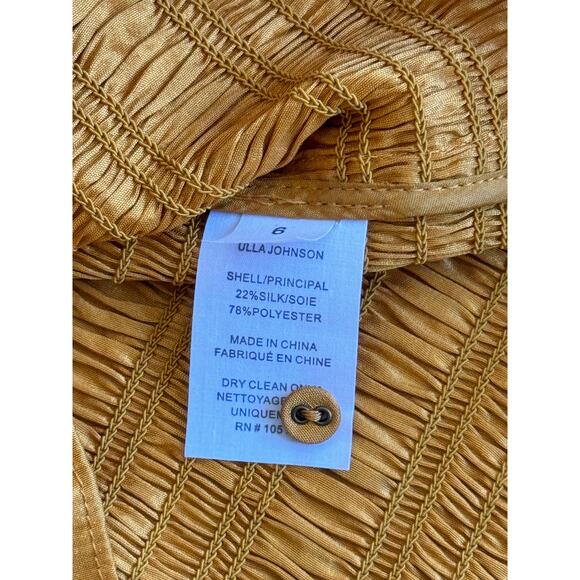 Ulla Johnson Aurele Dress‎ Mustard Shirred Taffeta Mini Dress US 6 / Medium - Picture 9 of 9